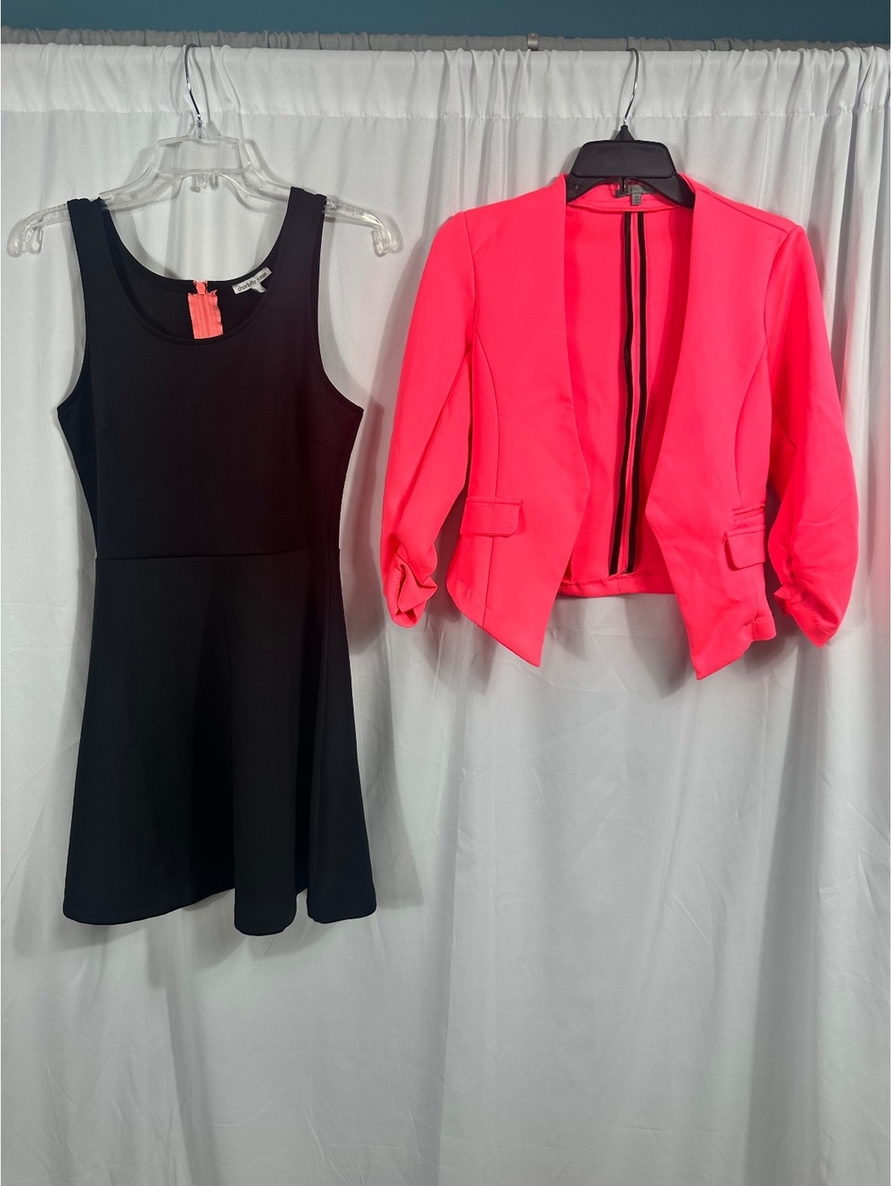 Charlotte Russe Black Sleeveless Fit & Flare Dress and Pink Jacket, Size Medium